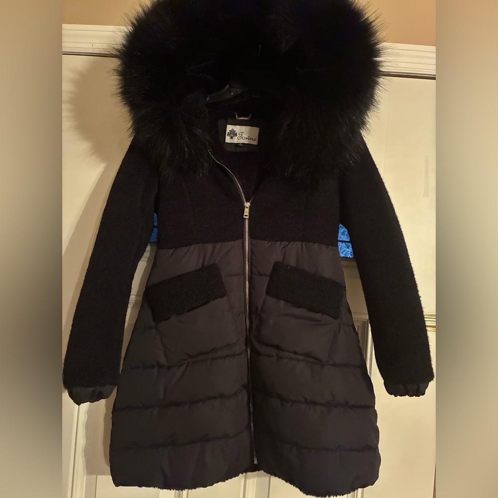 Girls/juniors Charcoal Fur-Trimmed Puffer Coat